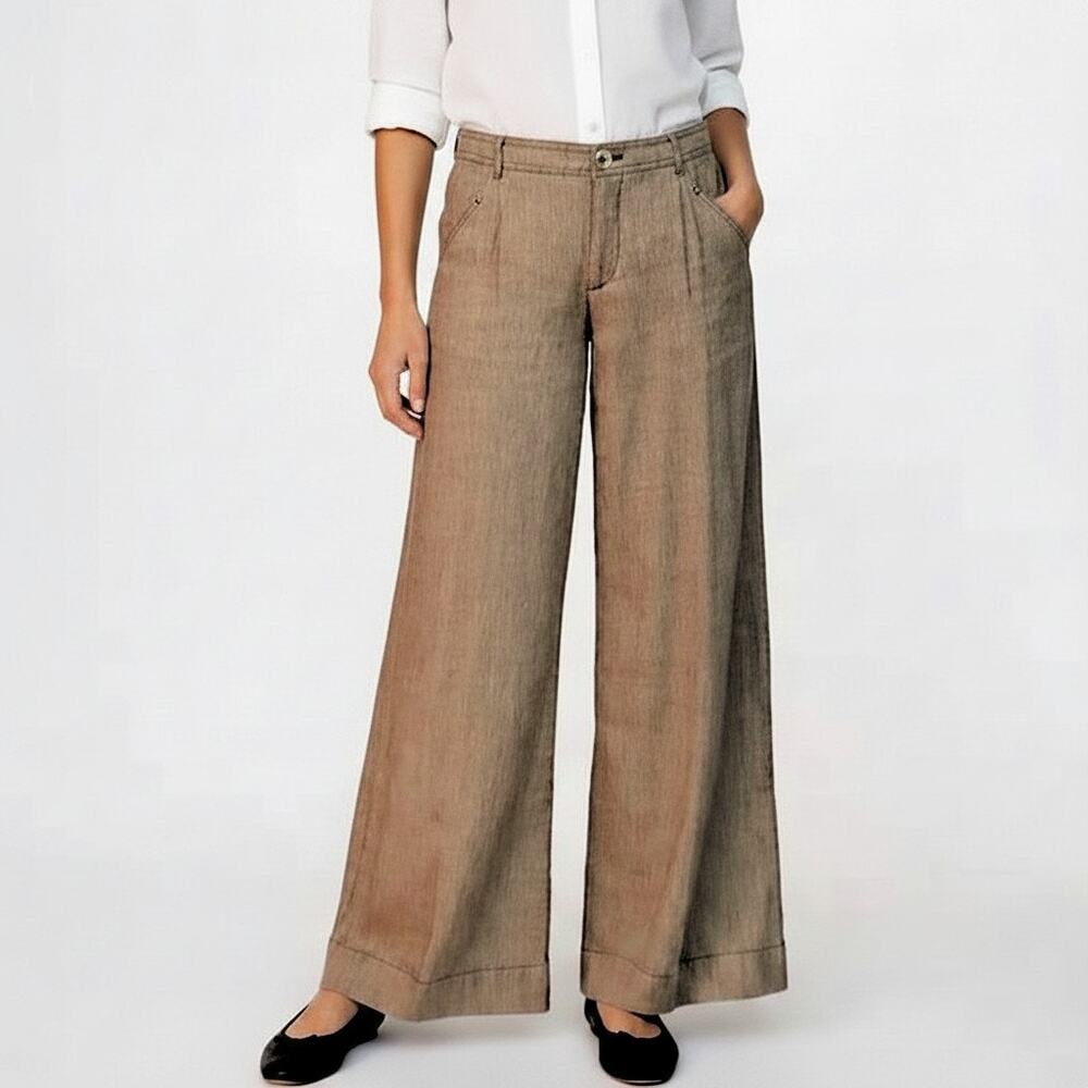 Anthropologie Sz 2 Linen Tall Wide Leg Pants Career Office Oversize Classic Lux